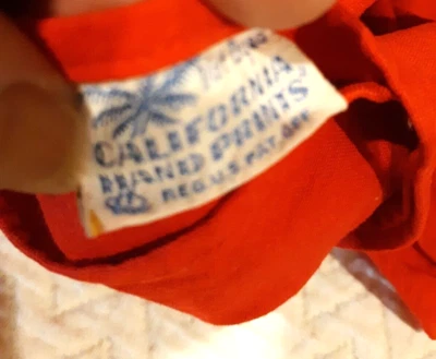 $18.99 • Buy Vtg 50s California Handprints Tablecloth W/ Tag,Red Christmas Pine Cones~Cutter?