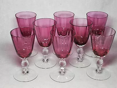 Set Of 8 Vintage Cranberry Glass Wines Or Cordials With Optic Ribs   4 5/8  • $80