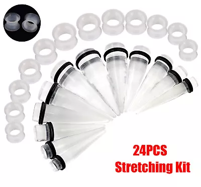 24PCS Big Ear Acrylic Stretching Kit 00G-20mm Clear Taper Thick Silicone Tunnels • $9.99