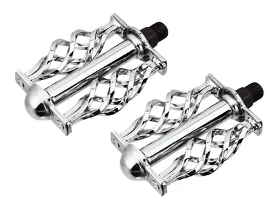 Vintage Lowrider Bicycle Twisted Steel Pedals W/ Cage Classic C-514 9/16 In Blac • $48.99