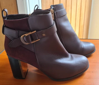 £9.99 • Buy New Look Women's Faux Leather And Suede Burgundy Heeled Ankle Boots Size 7