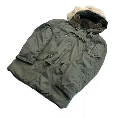 Vintage 80s Military Extreme Cold Weather Parka Fur Hooded Coat N-3B Size Small • $99.99