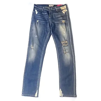 MET Blue Distressed Regular Waist Boyfriend Fit Jean Italy Made Womens Size 29 • $26