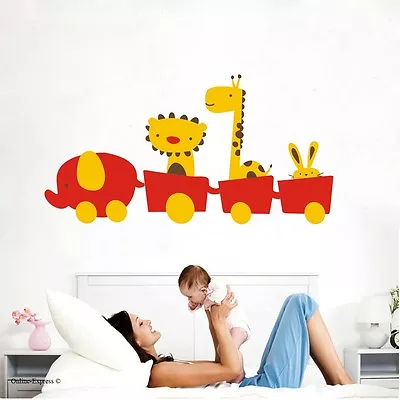 £5.99 • Buy Animal Wall Sticker Decal Elephant Giraffe Lion Train Rabbit Tiger Kids Children