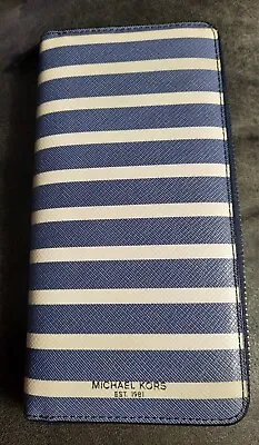 Michael Kors Nautical Zip Around Wallet Leather Striped Blue/white • $25