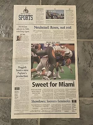 2001 Miami Hurricanes Football Newspaper.  Sugar Bowl Champs V Florida Gators • $19.99