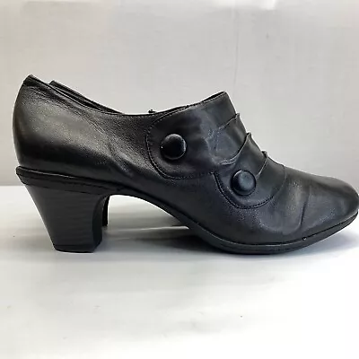 Michelle D Women's Ankle Booties Clogs Mules Heels Black Leather Side Zip 11 M • $28.99