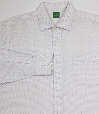 $45 • Buy Sid Mashburn White W/ Blue Polka Dot Cotton-Linen Button-Up Dress Shirt~ Large