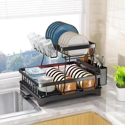 Kitchen Dish Cup Drying Rack Utensil Drainer Dryer Tray Cutlery Holder Organizer • $27.99