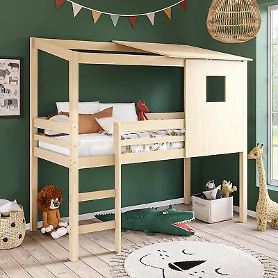 House Mid Sleeper Cabin Bed In Solid Pine - Oakley OAK002 • £229.92