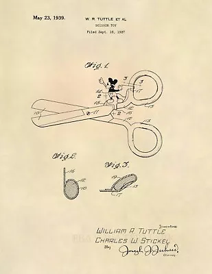 Mickey Mouse Toy Scissors US Patent Art Print- Original Walt Disney Antique 588 • $12.77