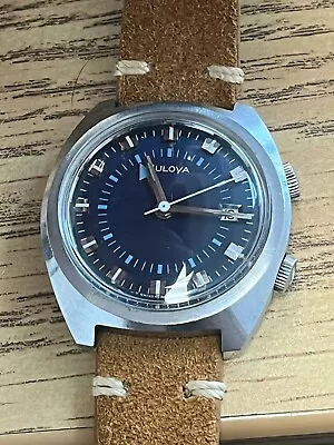 C. 1974 Vintage BULOVA Wrist Alarm 11AURCD Blue Dial Stainless Steel Men's Watch • $675