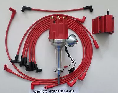 Small Cap MOPAR 1959-1972 383 400 RED HEI Distributor + Coil + Spark Plug Wires • $249.95