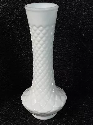 Milk Glass Flower Bud Vase Vintage White Diamond Quilted Pattern  9  Tall Clean! • $9.99