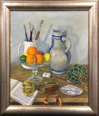 20th Century English School Oil On Canvas Table Top Still Life Painting. Signed. • £30