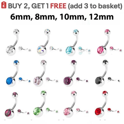 £1.79 • Buy Belly Button Bars Navel Bar Rings Surgical Steel CZ Gem Body Jewellery Belly Bar