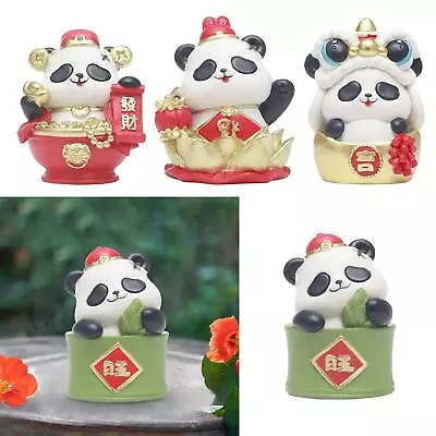 2024 New Year Panda Figurine Table Ornament Car Dashboard Realistic Resin • £9.23