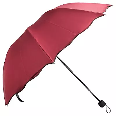 Mini Scallop Edge Folding Umbrella Rainproof Windproof Anti-UV Compact Parasol • $20.85