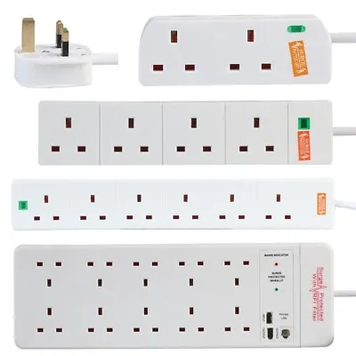 £29.99 • Buy Surge Protected Mains Extension Lead 13A UK Power Cable Electric Plug Socket