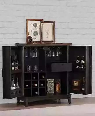 Peighton Bar Cabinet Wine Rack Glasses Liquor Bottles Spirits Storage Cupboard • $725