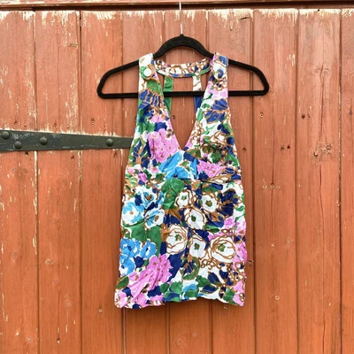 £14 • Buy Y2K 00’s Rare Floral Halter Neck Style Sleeveless Top Vest Back Straps Topshop 8