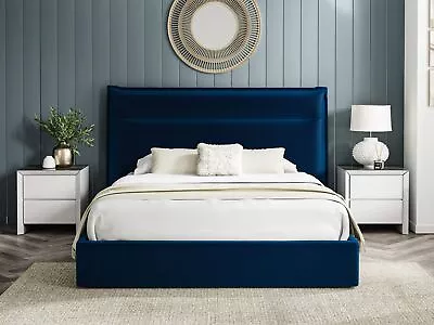 King Size Bed Fabric Bedframe Ottoman  - Royal Blue - Velvet • £554.40