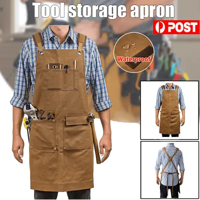 Woodworking Chef Workshop Heavy Duty Waxed Canvas Tool Work Shop Apron +Pockets • $39.85