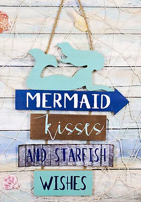 Ebros Teal Mermaid Wall Decor Sign Mermaid Kisses & Starfish Wishes Plaque 13 H • $26.99