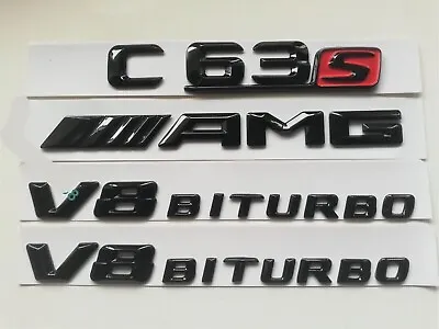 Gloss Black Mercedes C Class C63s Amg V8 Biturbo W205 C205 S205 Badges Emblems • $24.79