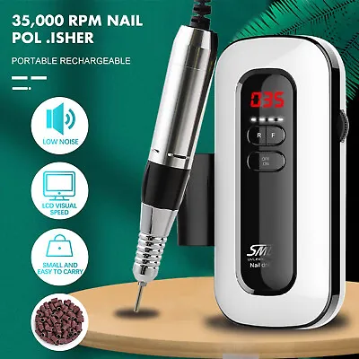 35000RPM Pro Electric Nail Drill File Rechargeable Portable Manicure Machine Set • £34.99