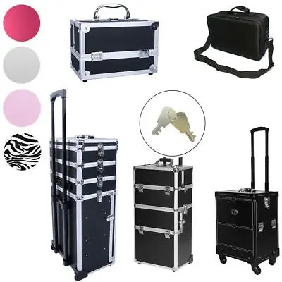 $25.99 • Buy Pro PVC/Aluminum Makeup Rolling Case Bag Lockable Cosmetic Wheeled Trolley Box