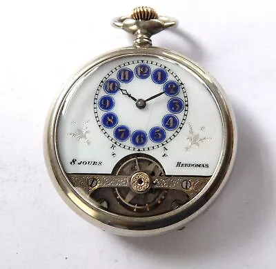 1900 Metal Cased 8 Day Swiss Lever Hebdomas Pocket Watch Working • $79.58