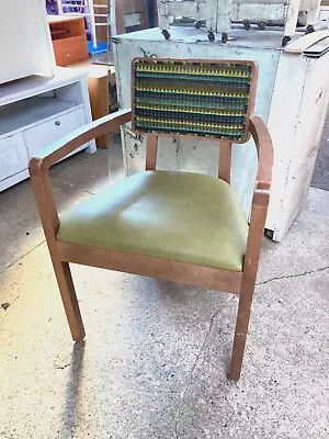 Vintage Style Warings Brown Armchair Carver Chair Green Vinyl Seat Tapestry Back • £89.99