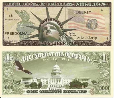 Statue Of Liberty With Torch US Capital One Million Dollar Bills X 2 America • £1.99