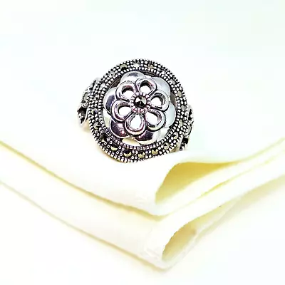 6.90 Gm Marcasite 925 Sterling Silver Modern Design Gorgeous Flower Ring US 5.9 • $69.02