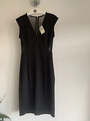 Miss Selfridge Black Pencil Dress Mesh Detail Size 6 Bnwt • £20
