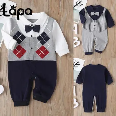 Newborn Baby Boys Gentleman Suit Romper Tops Psnts Jumpsuit Outfits Clothes Set • £8.89