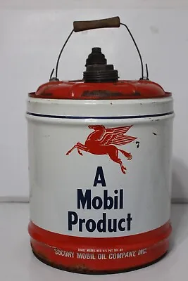 Vintage Mobil Oil Can 5 Gallon Wood Handle Pegasus Flying Horse SCTA Gas Station • $185