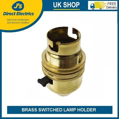 £7.99 • Buy Brass Lamp Holder Switched (BC) (B22d) Fitting Bulb Holder 10mm Screw Thread
