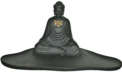 L'Objet Seated Buddha Charcoal Gray Porcelain Tray 24k Gold Trim • $395