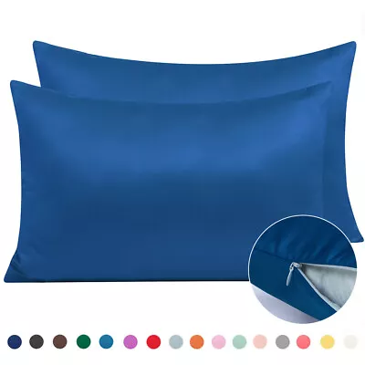 Silk Satin Pillowcase For Hair Skin Pillow Cases Set Of 2 Zipper Pillow Covers • $12.99