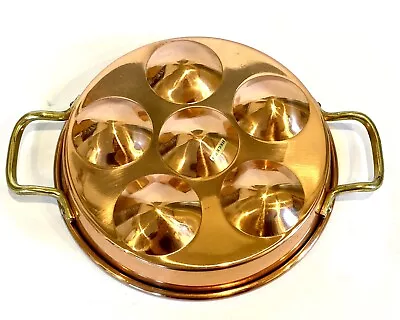 Vintage Copper 6 Egg OR Escargot Poacher Pan Brass Handles 8  Across #3 • $27
