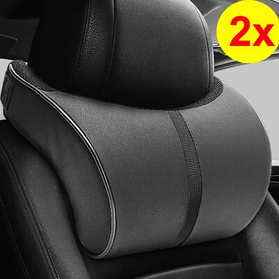 2PCS PU Leather Memory Cotton Car Seat Headrest Pillow Head Neck Rest Cushion • £21.99