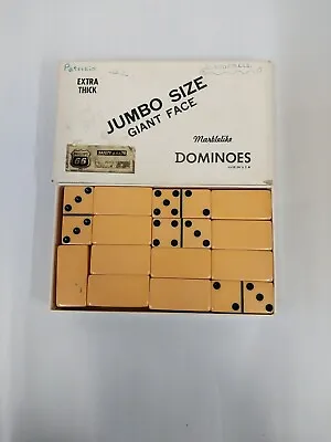 Vtg PUREMCO Marblelike DOMINOES EXTRA THICK Jumbo Giant Face BUTTERSCOTCH 1432 • $60
