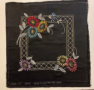 Vintage Art Deco Pillow Cover Top Black Embroidered Flowers Vogue NY 49 Antique • $15