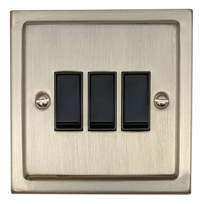 G&H TSN3B Trimline Plate Satin Nickel 3 Gang 1 Or 2 Way Rocker Light Switch • £17.70