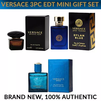 3pc Mini Gift Set Versace Crystal Noir Dylan Blue Eros Men 5ml/0.17oz NEW! • $27.39