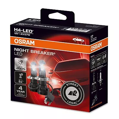 H4 NIGHT BREAKER LED StVZO Compliant Osram +230% More Light 2St Road Approval • $154.97