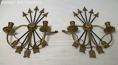 Pair Of Vintage Home Decorative Wall Arrow Sconce Lights Gold Tone Untested • $29.99