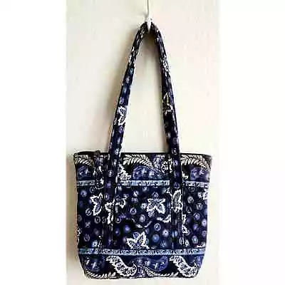 Vera Bradley Blue Tan White Floral Print Double Strap Shoulder Bag Lightweight • $45